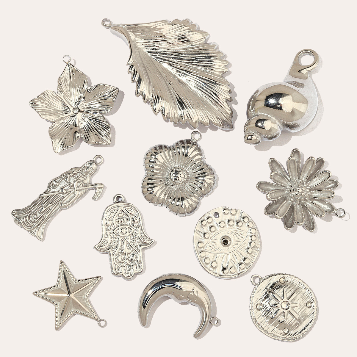 6pcs/pack Conch Leaf Stainless Steel Diy Charms Women Daisy Flower Star Earring Necklace Making Evil Eye Pendant