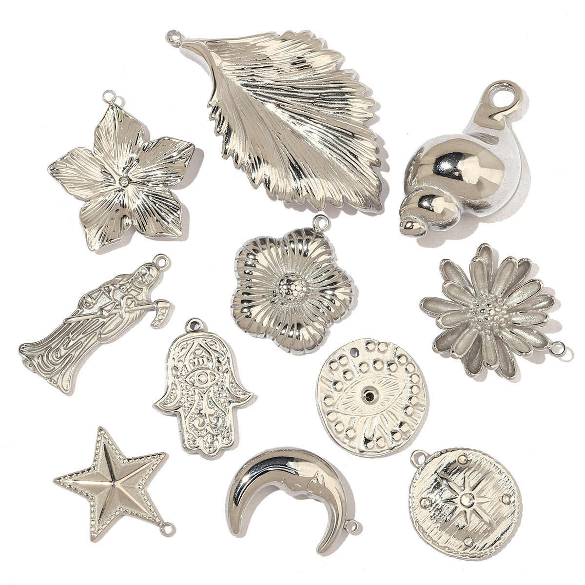 6pcs/pack Conch Leaf Stainless Steel Diy Charms Women Daisy Flower Star Earring Necklace Making Evil Eye Pendant