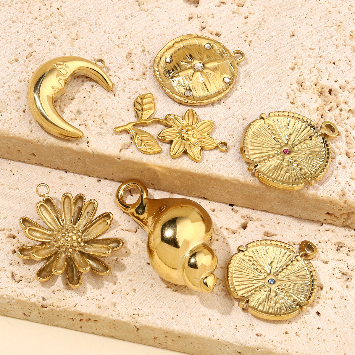 6pcs/pack Moon Leaf Stainless Steel Diy Charms Women Daisy Flower Star Earring Necklace Making Hamsa Hand Pendant