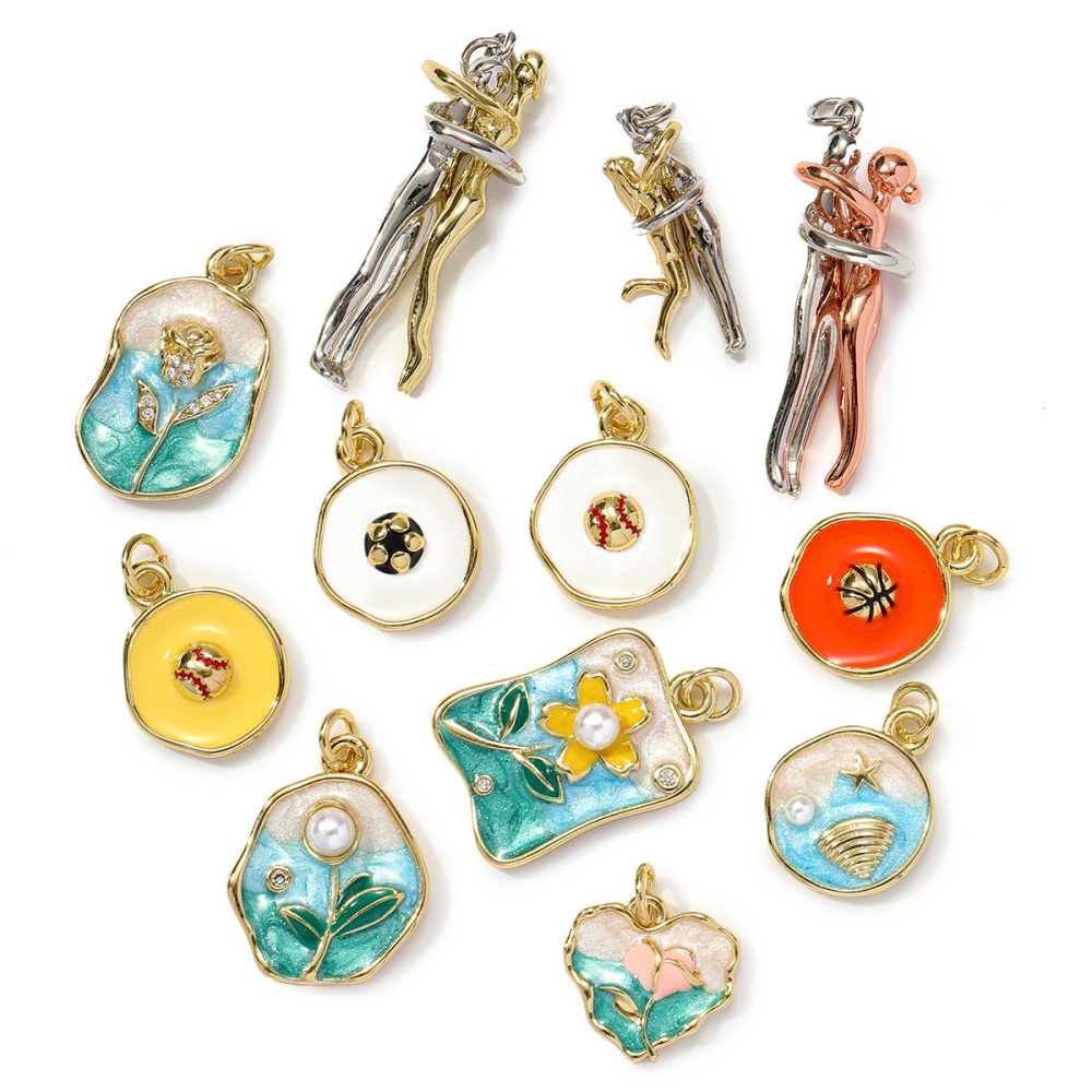 6pcs/pack Wholesale Copper Enamel Monet Garden Flower Diy Earring Charms Women Lover Baseball Necklace Pendants Sport Jewelry