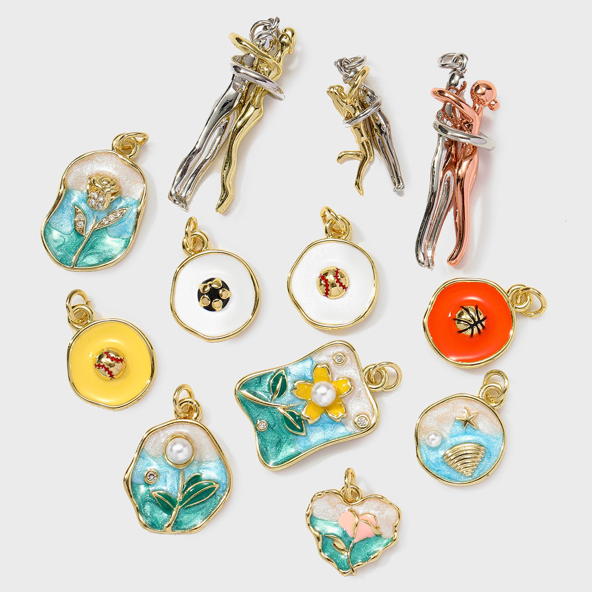 6pcs/pack Wholesale Copper Enamel Monet Garden Flower Diy Earring Charms Women Lover Baseball Necklace Pendants Sport Jewelry
