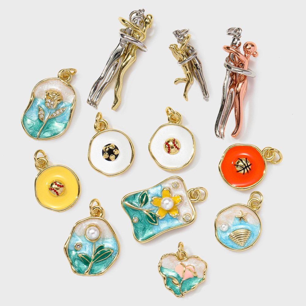 6pcs/pack Wholesale Copper Enamel Monet Garden Flower Diy Earring Charms Women Lover Baseball Necklace Pendants Sport Jewelry