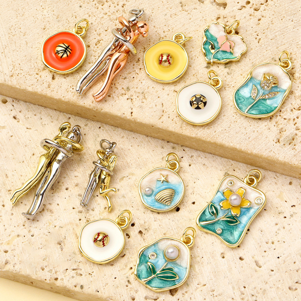 6pcs/pack Wholesale Copper Enamel Monet Garden Flower Diy Earring Charms Women Lover Baseball Necklace Pendants Sport Jewelry