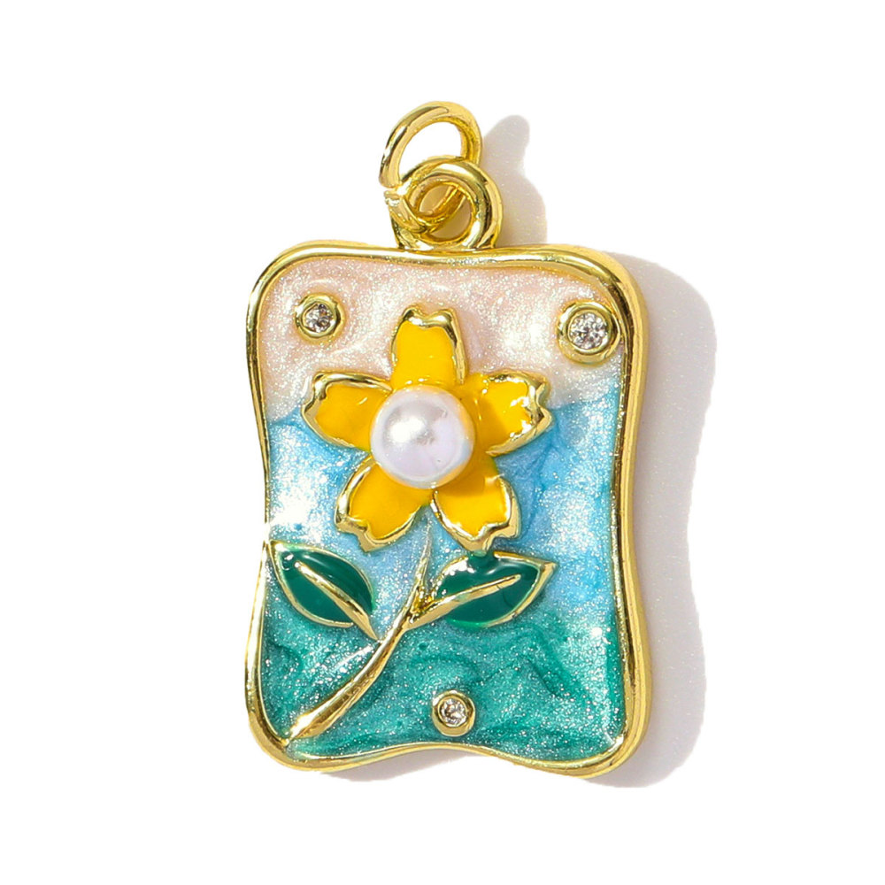 6pcs/pack Wholesale Copper Enamel Monet Garden Flower Diy Earring Charms Women Lover Baseball Necklace Pendants Sport Jewelry