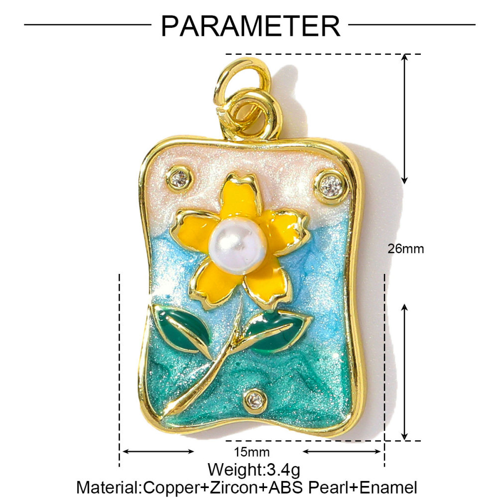 6pcs/pack Wholesale Copper Enamel Monet Garden Flower Diy Earring Charms Women Lover Baseball Necklace Pendants Sport Jewelry
