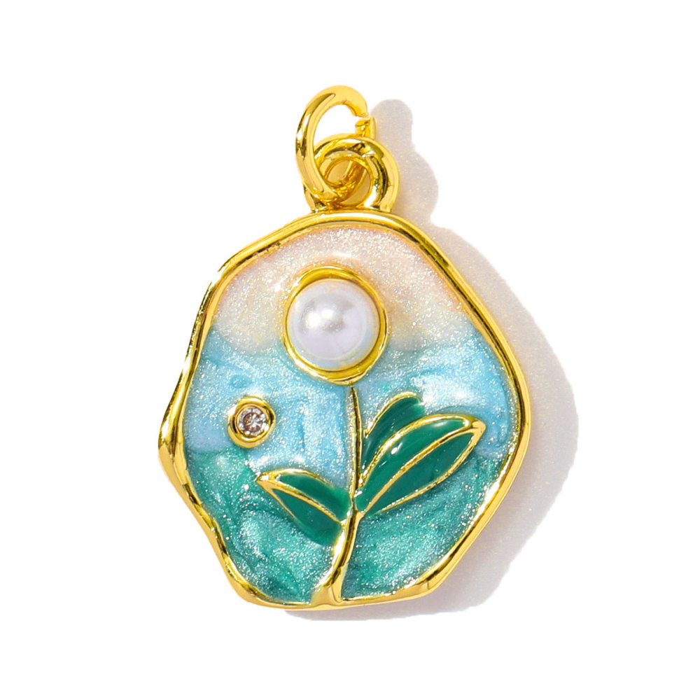 6pcs/pack Wholesale Copper Enamel Monet Garden Flower Diy Earring Charms Women Lover Baseball Necklace Pendants Sport Jewelry