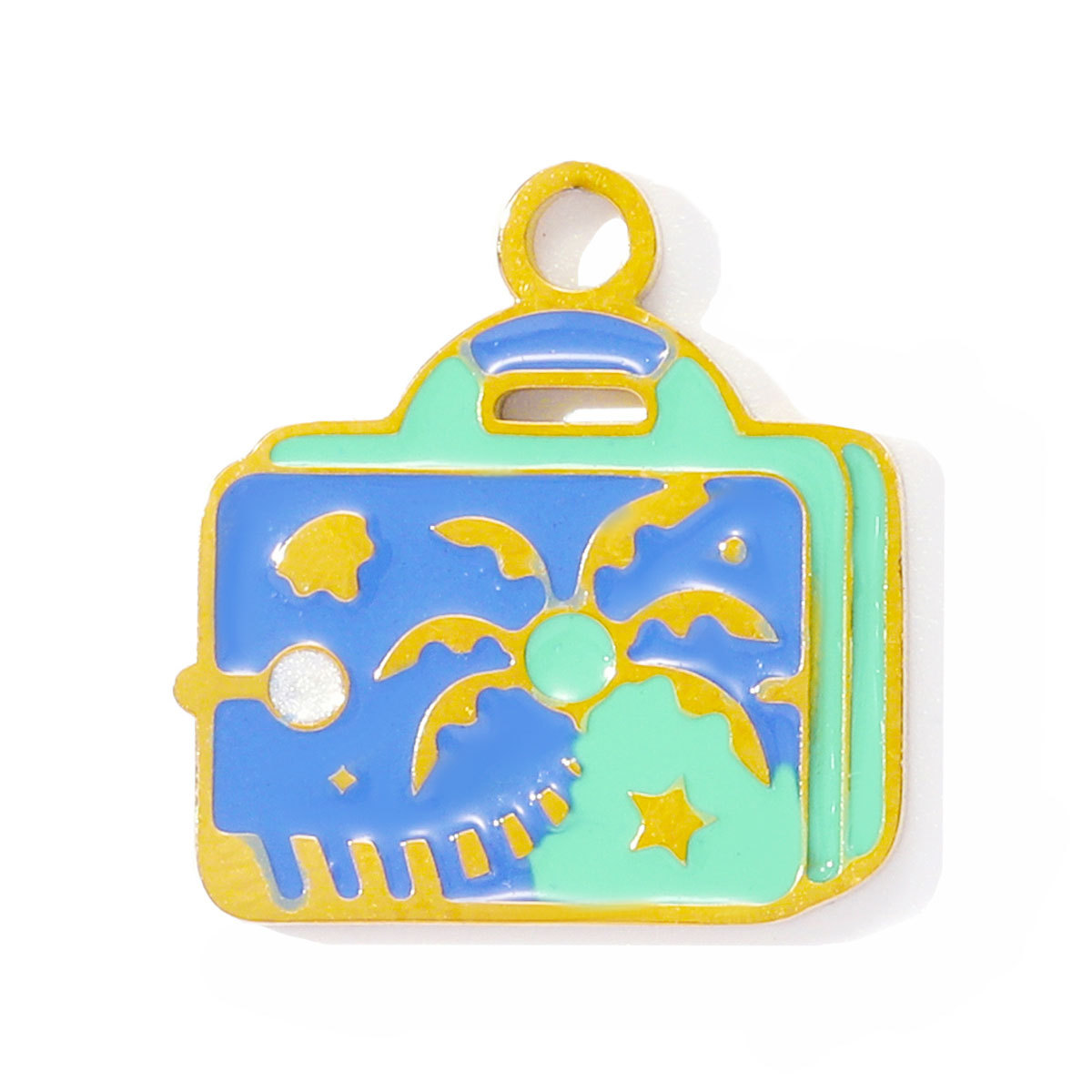 6pcs/pack French Stainless Steel Enamel Airplane Camera Necklace Pendants Suitcase Plam Diy Charms Juice Milktea Coffee Cup Jewelry