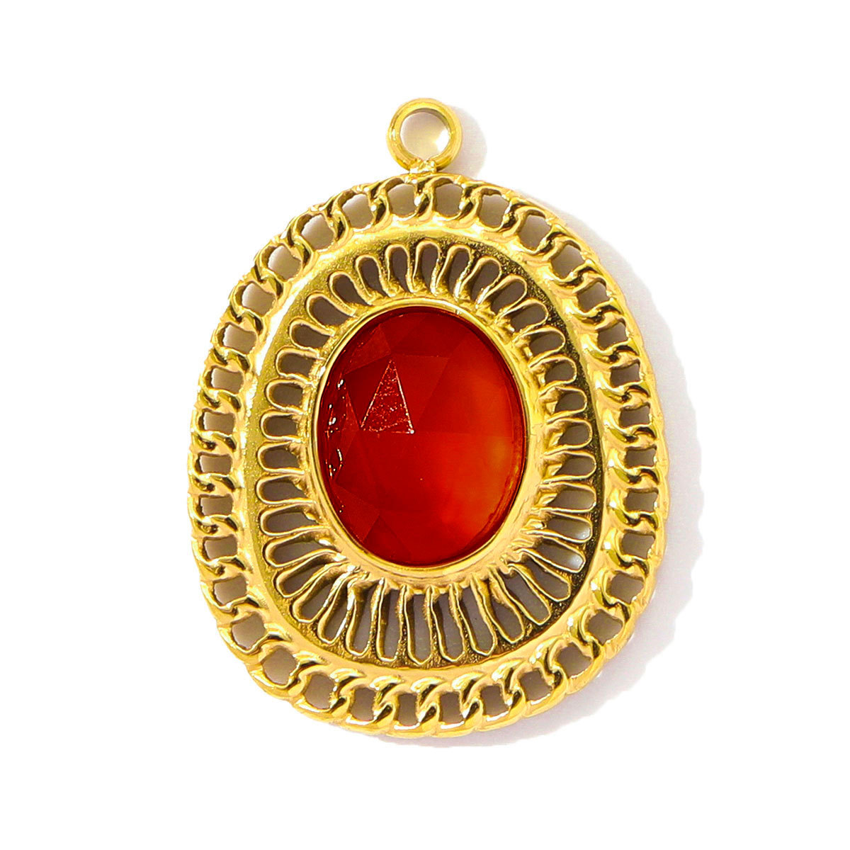 6pcs/pack Retro Stainless Steel Natural Stone Amethyst DIY Charms Women Red Agate Necklace Pendants Round Oval Jewelry