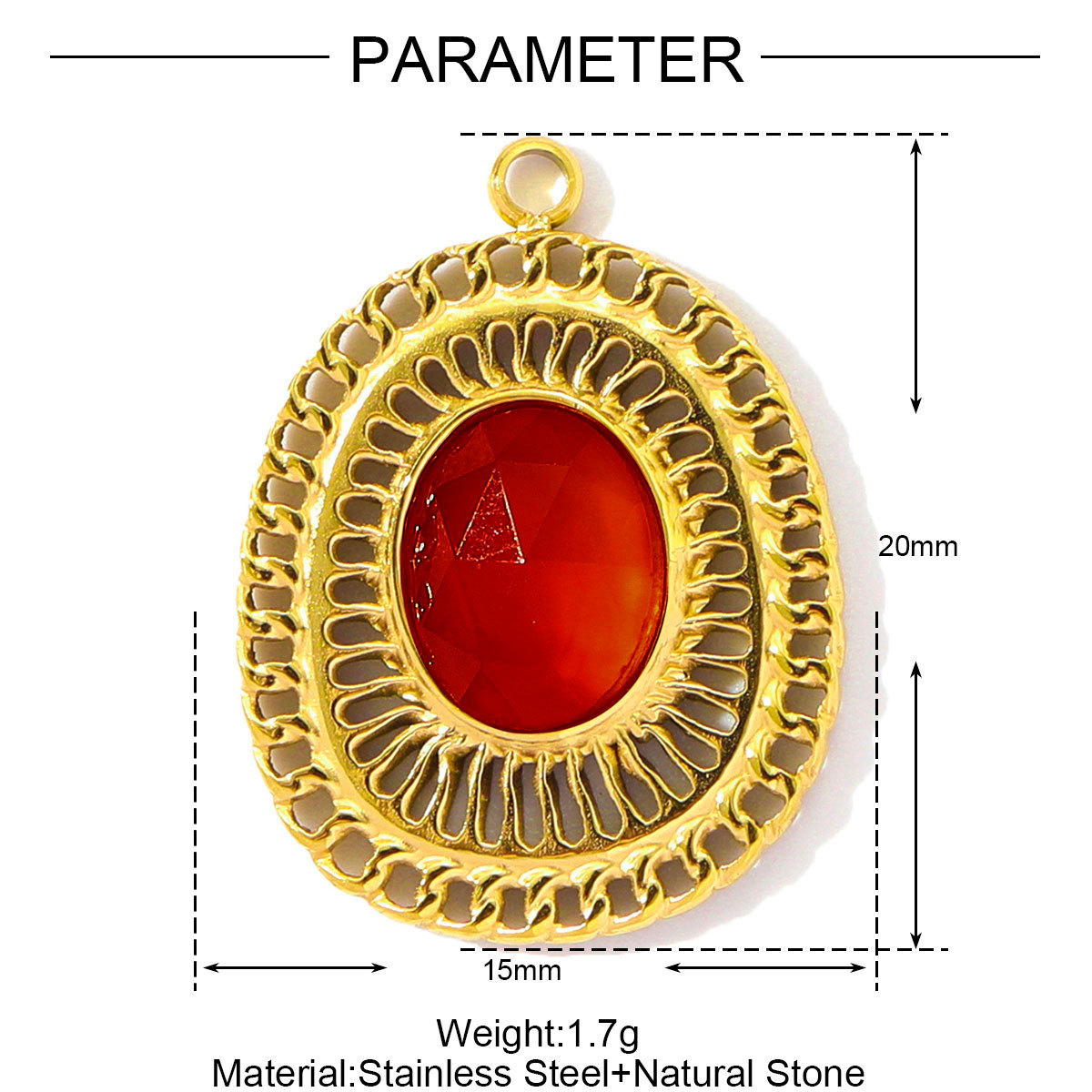 6pcs/pack Retro Stainless Steel Natural Stone Amethyst DIY Charms Women Red Agate Necklace Pendants Round Oval Jewelry