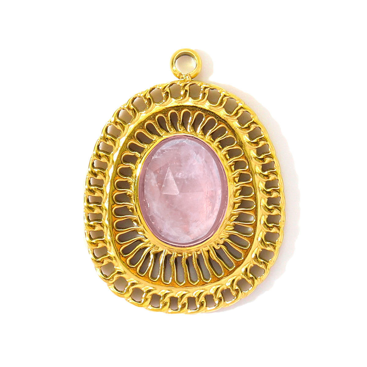 6pcs/pack Retro Stainless Steel Natural Stone Amethyst DIY Charms Women Red Agate Necklace Pendants Round Oval Jewelry