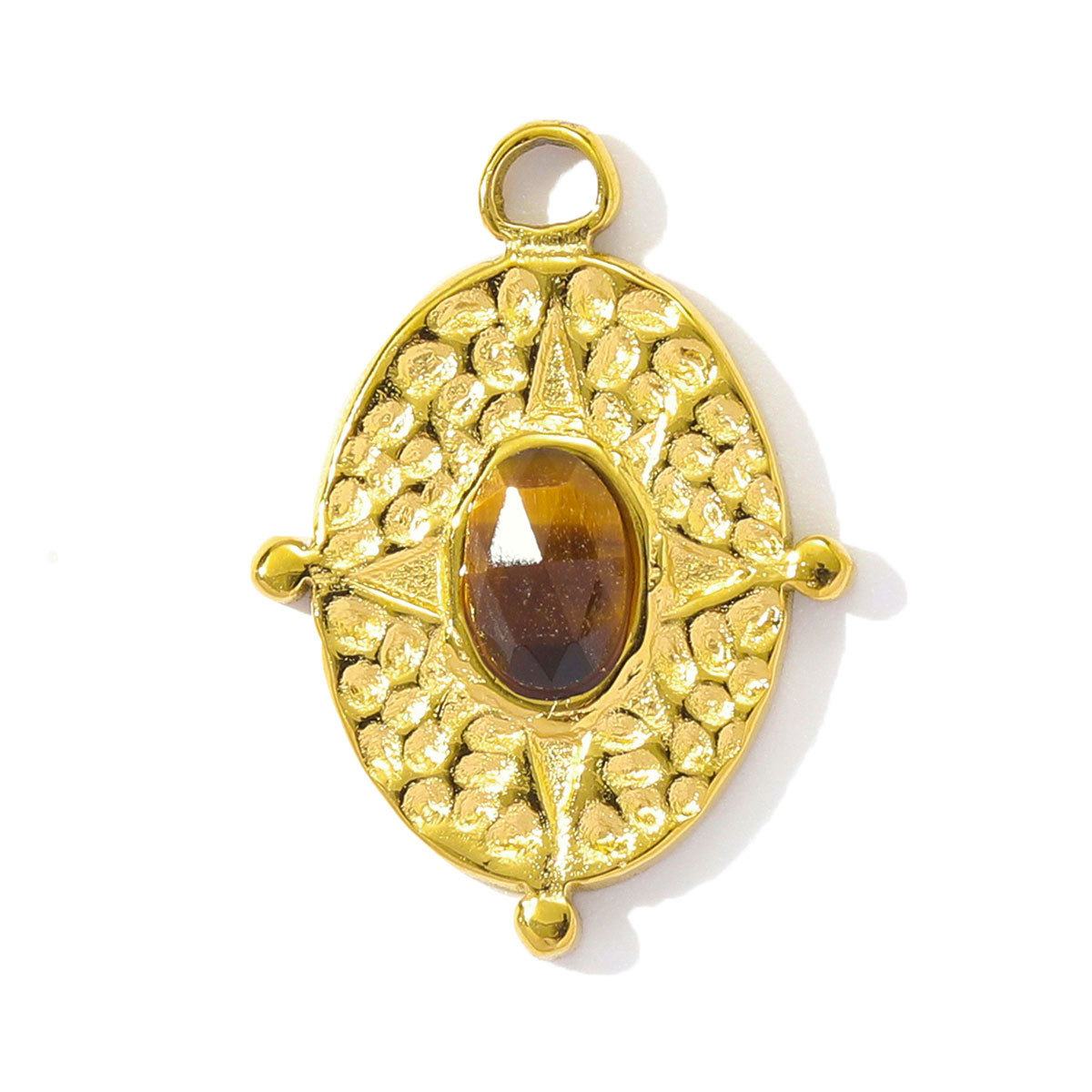 6pcs/pack Retro Stainless Steel Natural Stone Amethyst DIY Charms Women Red Agate Necklace Pendants Round Oval Jewelry