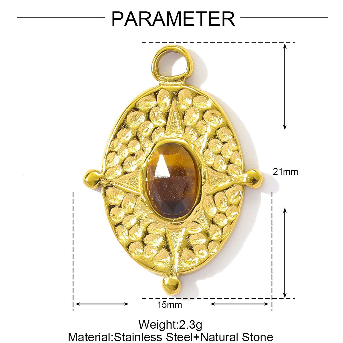 6pcs/pack Retro Stainless Steel Natural Stone Amethyst DIY Charms Women Red Agate Necklace Pendants Round Oval Jewelry