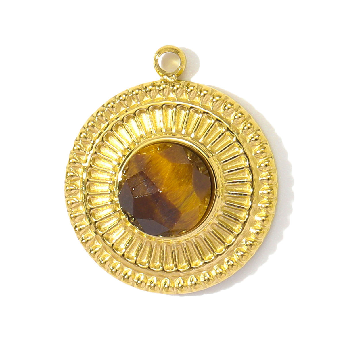 6pcs/pack Retro Stainless Steel Natural Stone Amethyst DIY Charms Women Red Agate Necklace Pendants Round Oval Jewelry