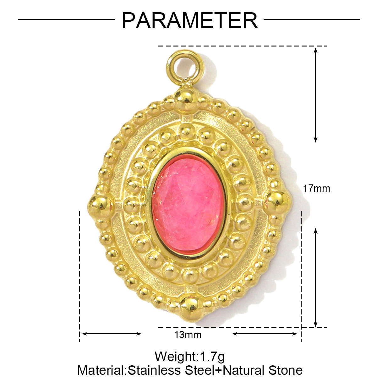 6pcs/pack Retro Stainless Steel Natural Stone Amethyst DIY Charms Women Red Agate Necklace Pendants Round Oval Jewelry