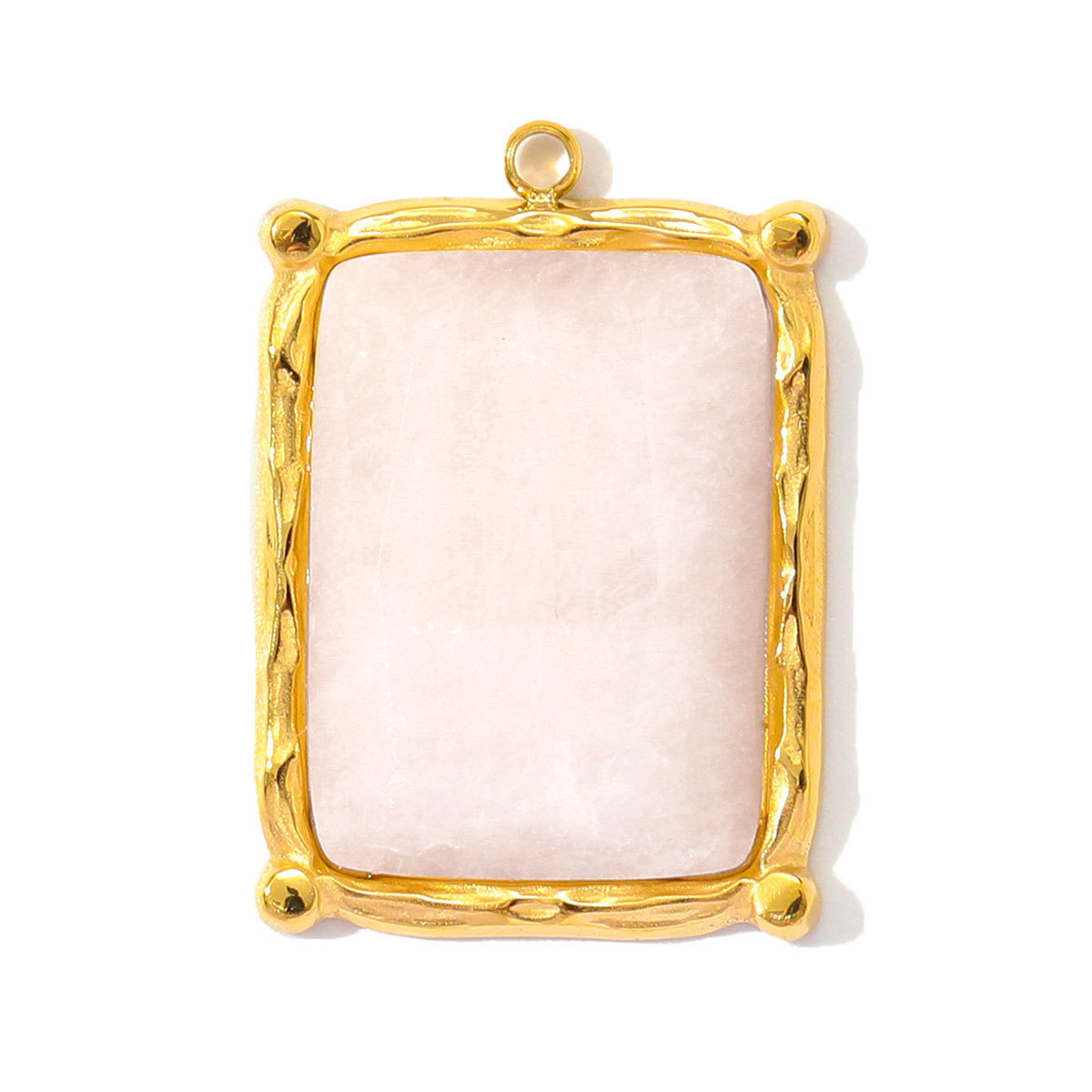 6pcs/pack French Stainless Steel Natural Stone Heart DIY Charms Women White Jade Square Necklace Pendants Feldspar Oval Jewelry