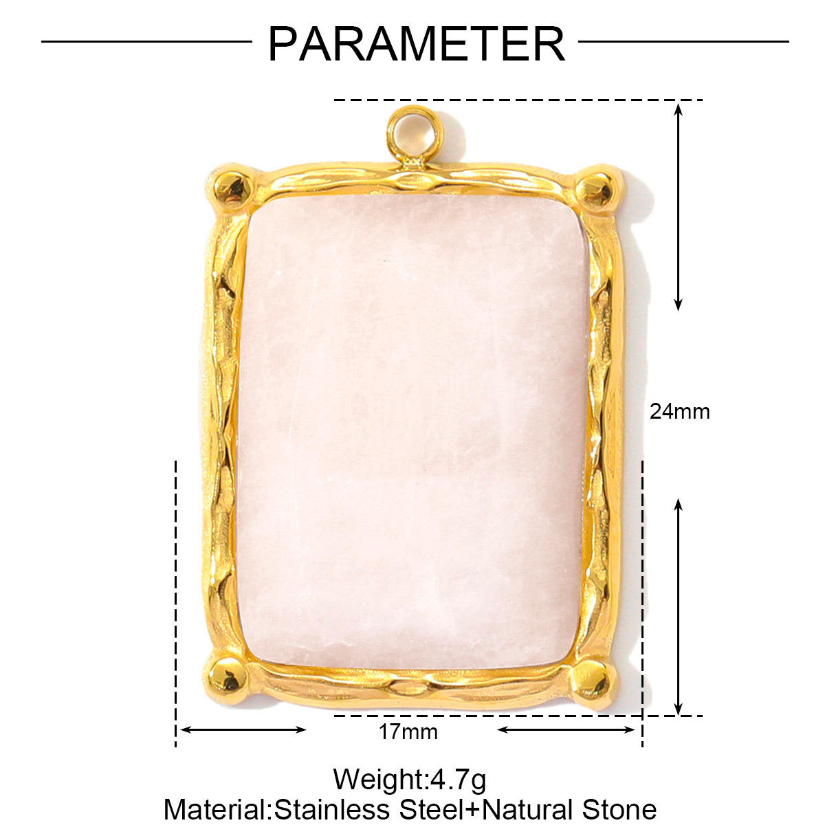 6pcs/pack French Stainless Steel Natural Stone Heart DIY Charms Women White Jade Square Necklace Pendants Feldspar Oval Jewelry