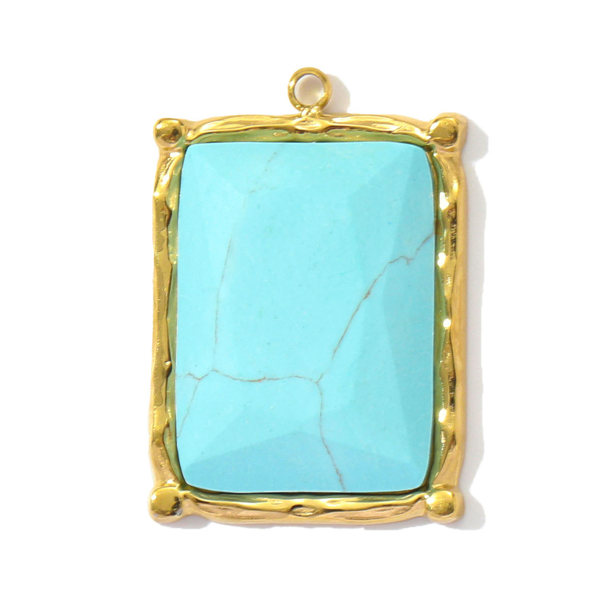 6pcs/pack French Stainless Steel Natural Stone Heart DIY Charms Women White Jade Square Necklace Pendants Feldspar Oval Jewelry