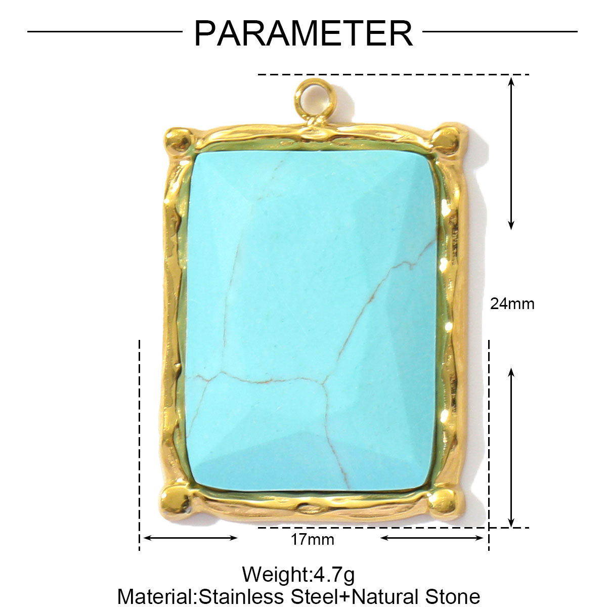 6pcs/pack French Stainless Steel Natural Stone Heart DIY Charms Women White Jade Square Necklace Pendants Feldspar Oval Jewelry