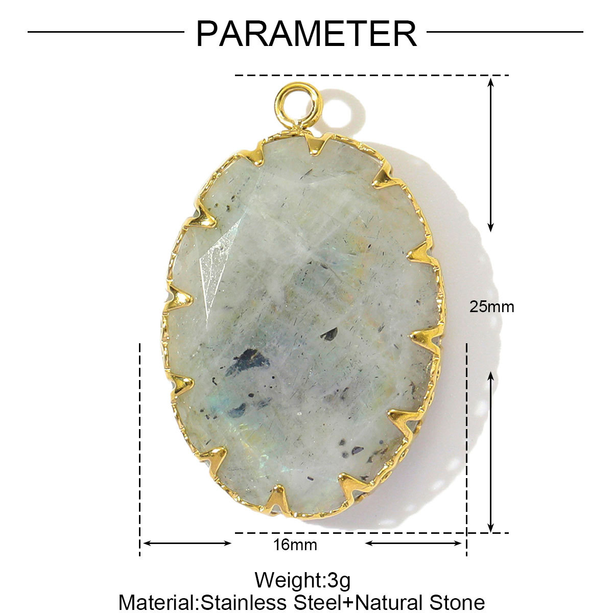 6pcs/pack French Stainless Steel Natural Stone Heart DIY Charms Women White Jade Square Necklace Pendants Feldspar Oval Jewelry