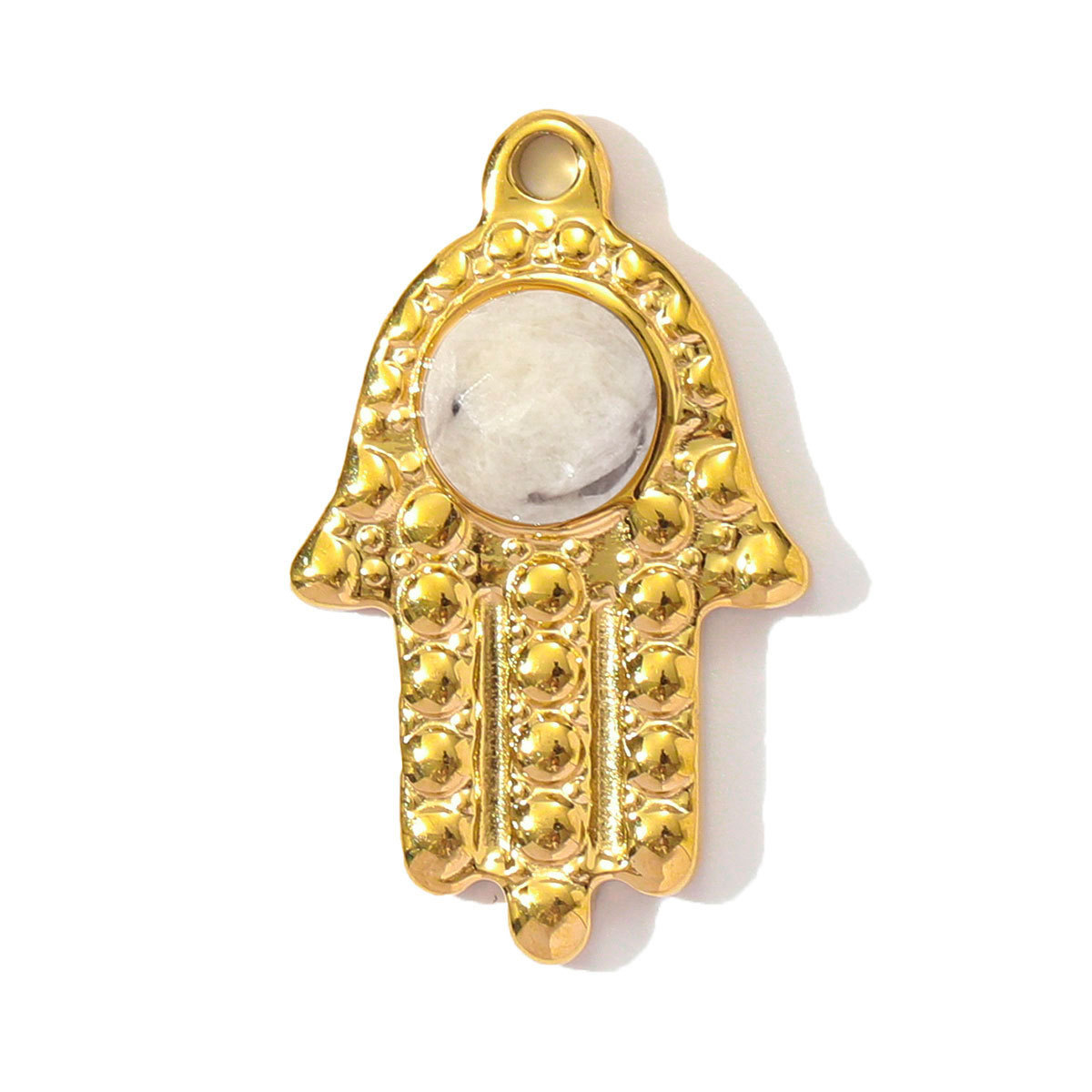 6pcs/pack French Stainless Steel Natural Stone Heart DIY Charms Women White Jade Square Necklace Pendants Feldspar Oval Jewelry