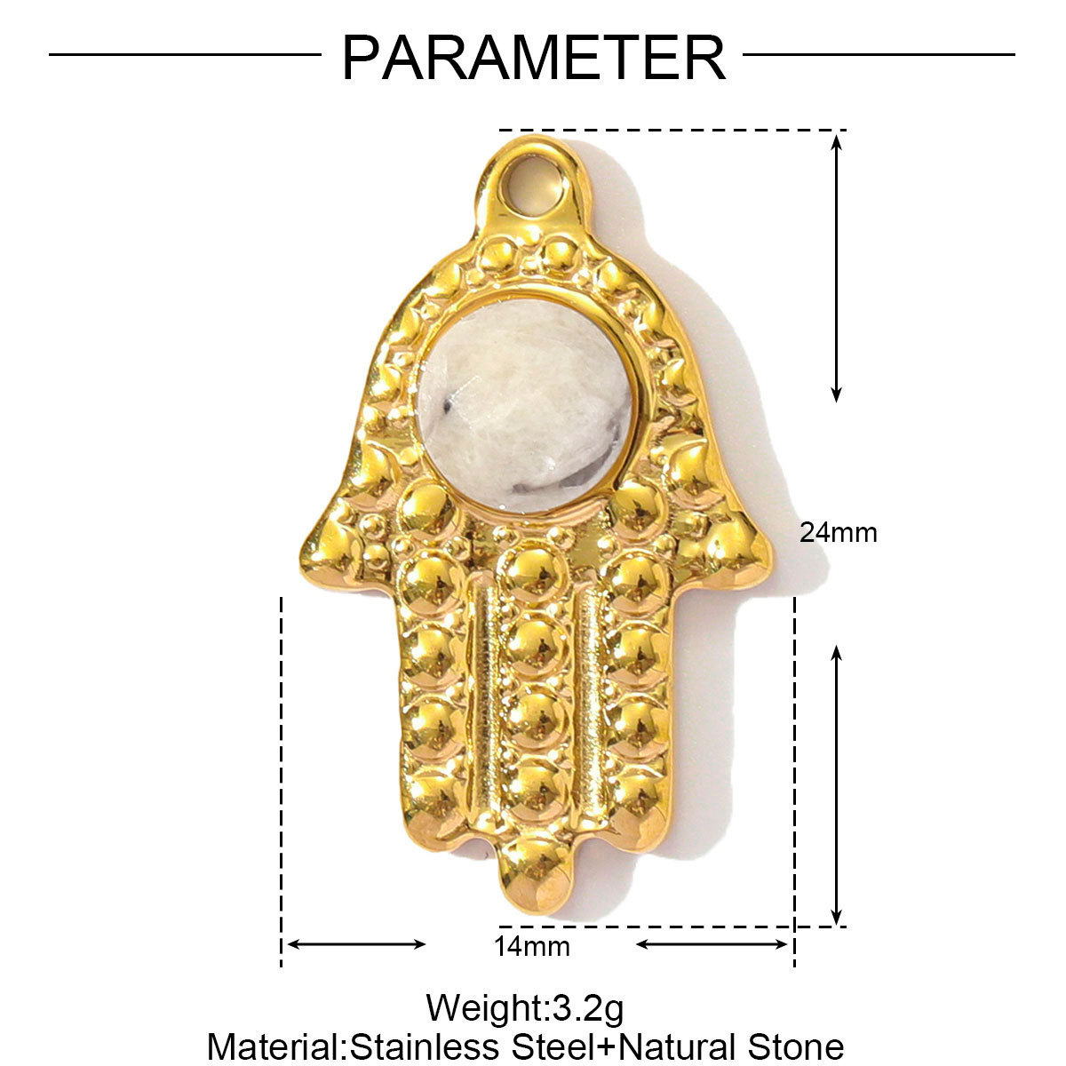 6pcs/pack French Stainless Steel Natural Stone Heart DIY Charms Women White Jade Square Necklace Pendants Feldspar Oval Jewelry