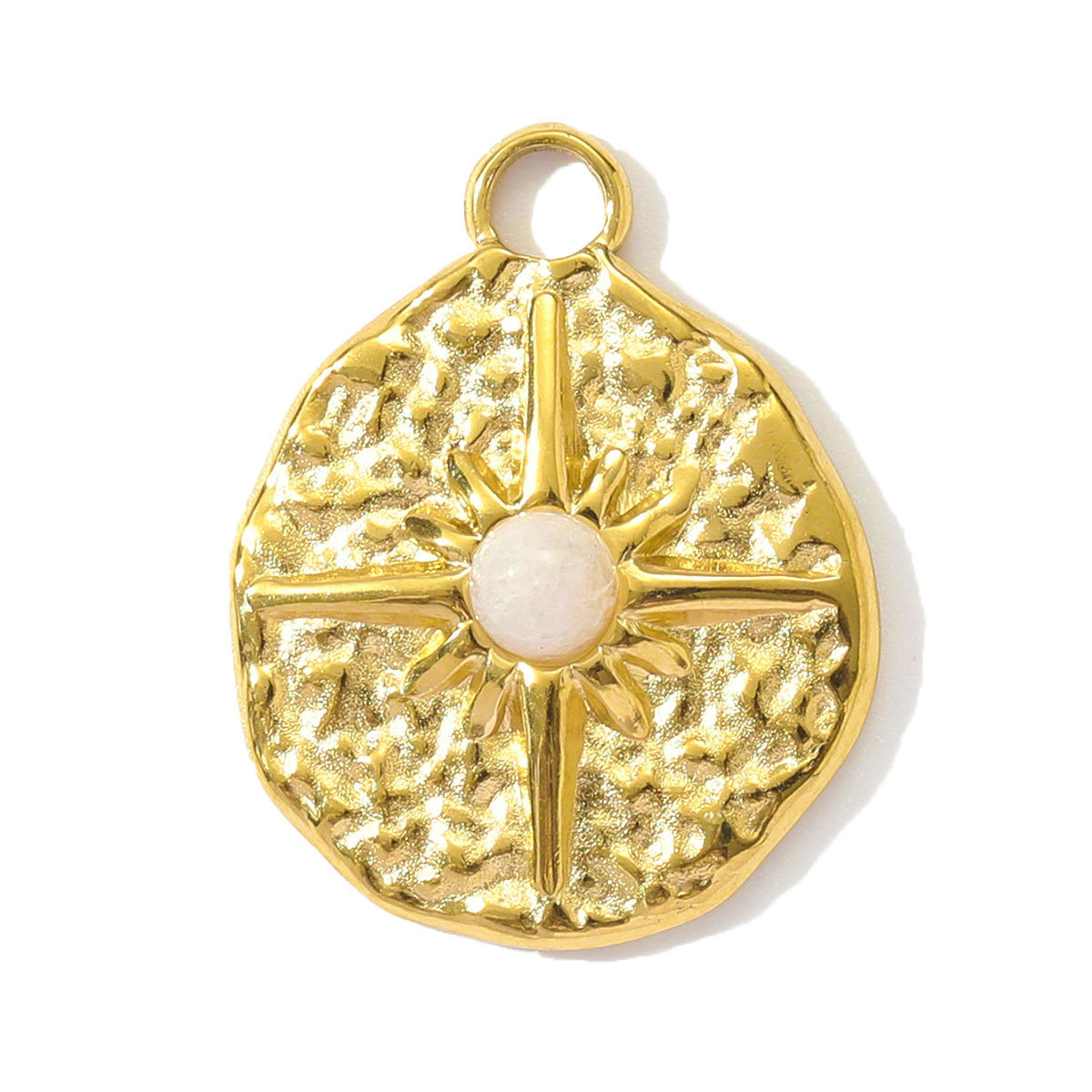 6pcs/pack French Stainless Steel Natural Stone Heart DIY Charms Women White Jade Square Necklace Pendants Feldspar Oval Jewelry
