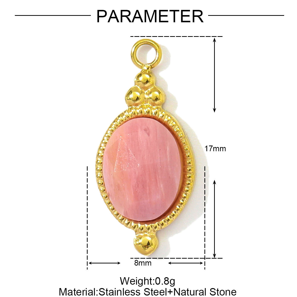 6pcs/pack French Natural Stone Heart Chalchite DIY Charms Stainless Steel Sun Waterdrop Necklace Pendants Feldspar Cross Jewelry