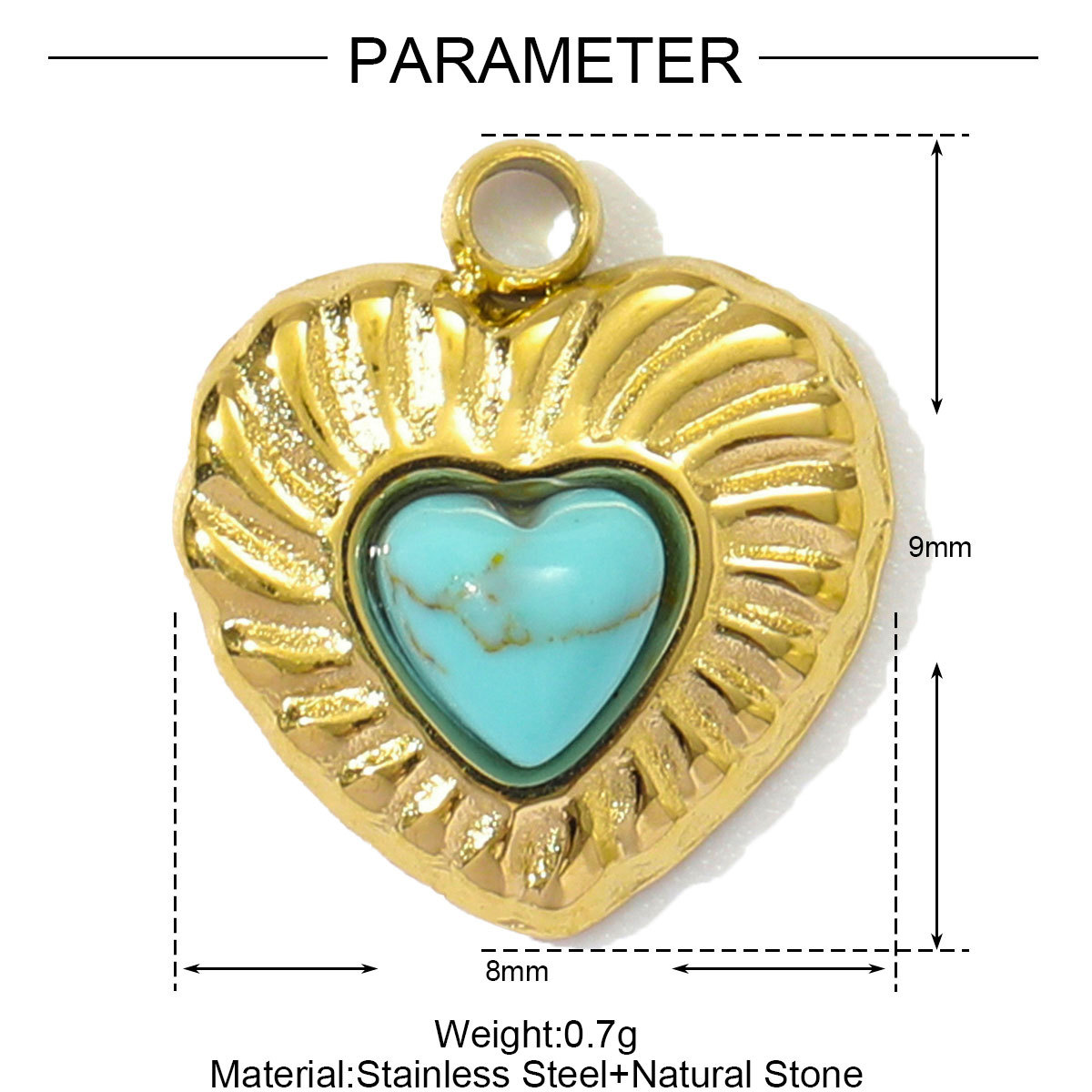 6pcs/pack French Natural Stone Heart Chalchite DIY Charms Stainless Steel Sun Waterdrop Necklace Pendants Feldspar Cross Jewelry