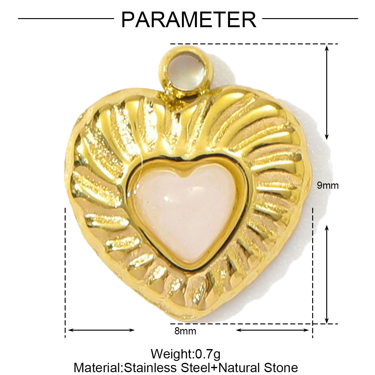 6pcs/pack French Natural Stone Heart Chalchite DIY Charms Stainless Steel Sun Waterdrop Necklace Pendants Feldspar Cross Jewelry