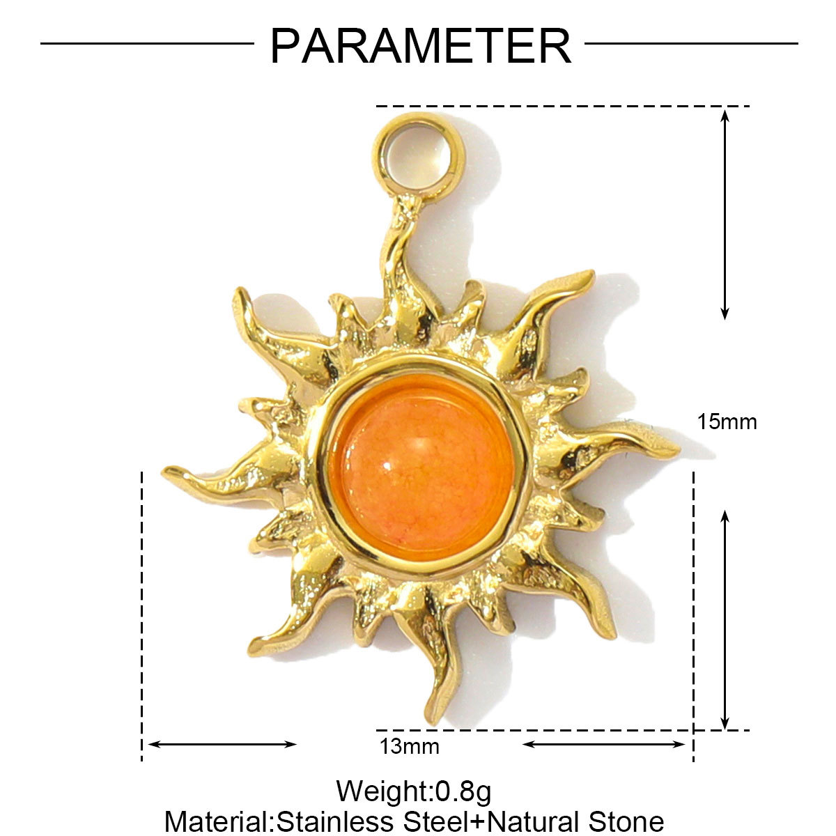 6pcs/pack French Natural Stone Heart Chalchite DIY Charms Stainless Steel Sun Waterdrop Necklace Pendants Feldspar Cross Jewelry