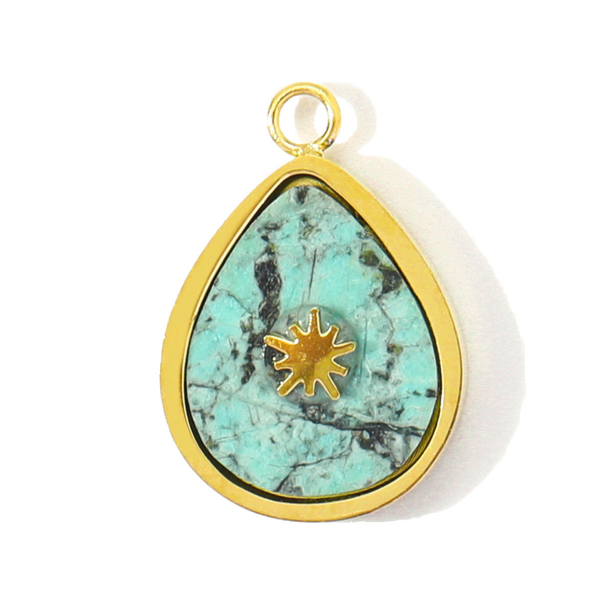 6pcs/pack French Natural Stone Heart Chalchite DIY Charms Stainless Steel Sun Waterdrop Necklace Pendants Feldspar Cross Jewelry