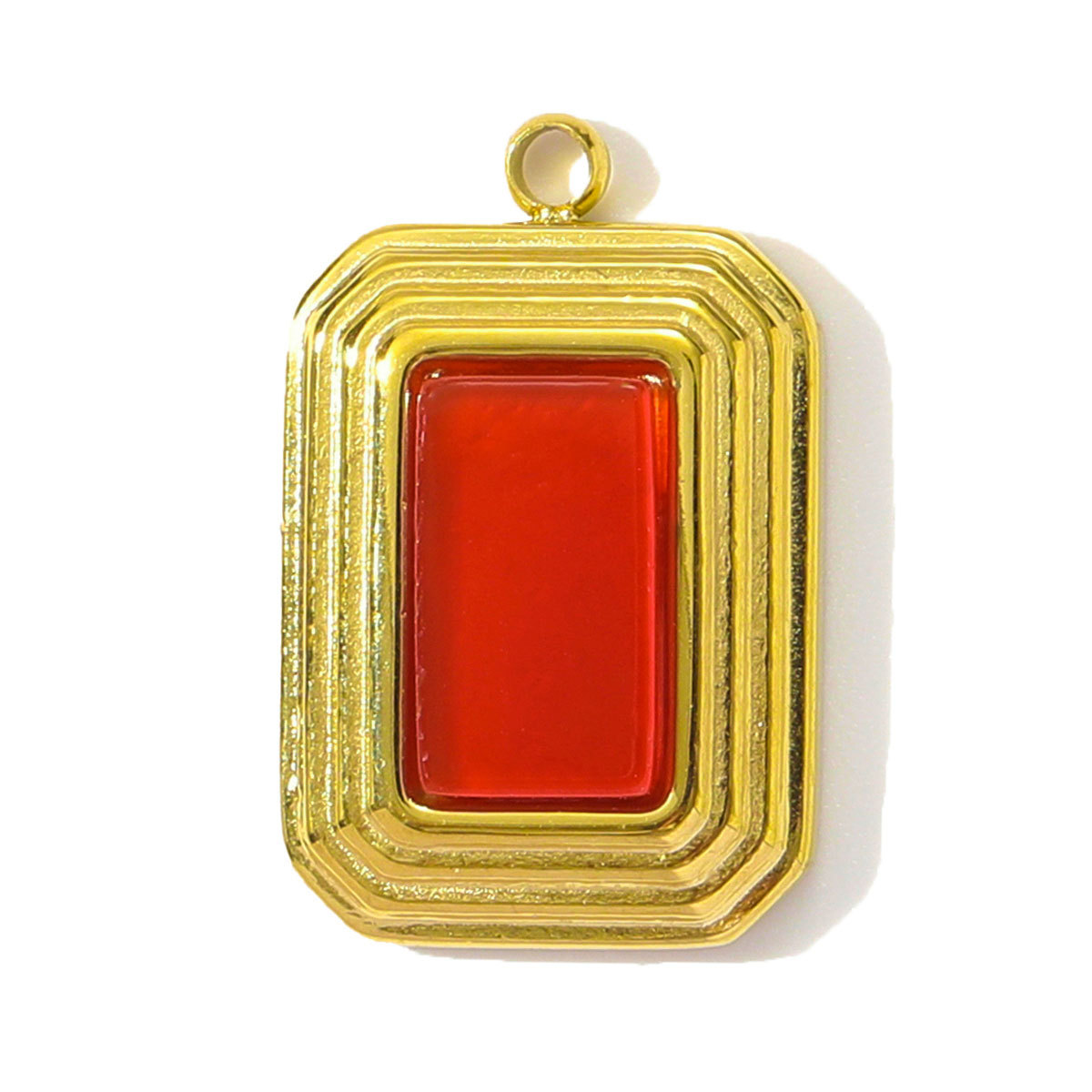 6pcs/pack French Natural Chalchite Stone Sun DIY Charms Stainless Steel Red Agate Square Necklace Pendants White Shell Jewelry
