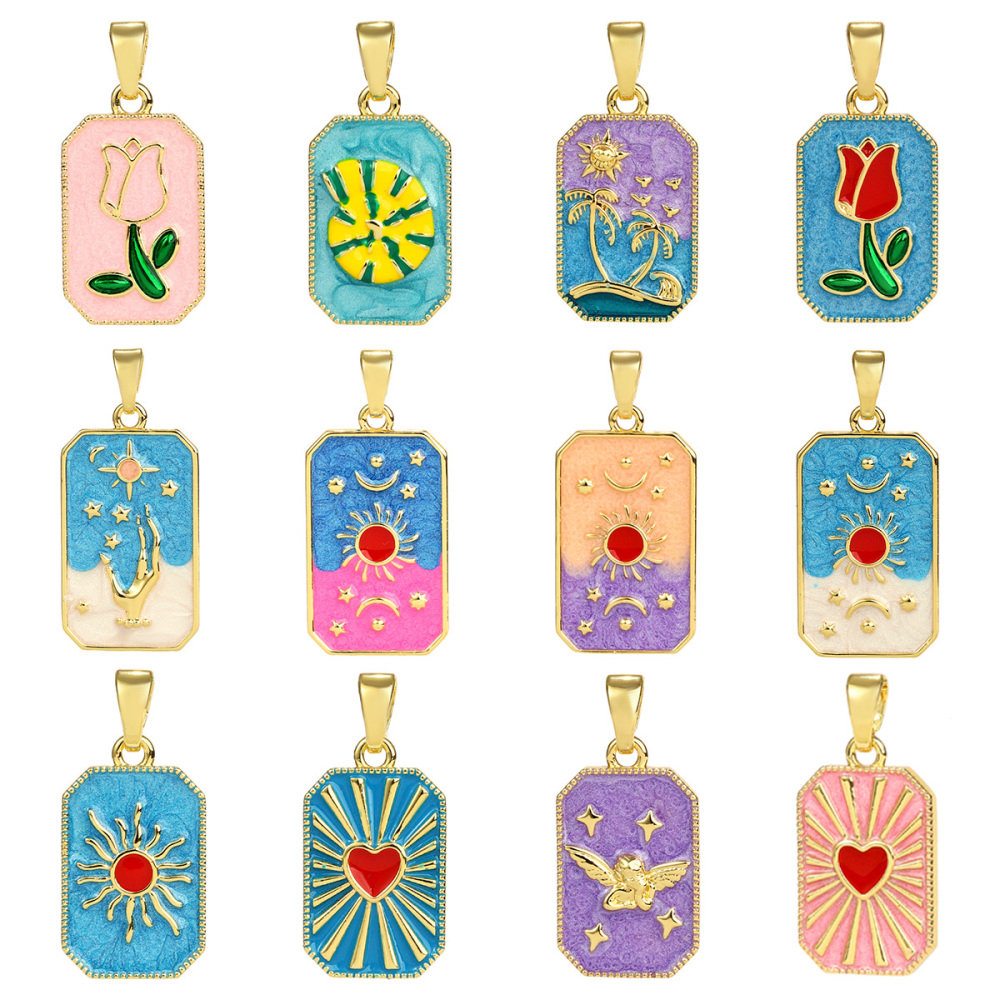 6pcs/pack Copper Micro Zircon Sun Love Heart Necklace Pendants Enamal Rose Angel DIY Charms Women Plam Tree Jewelry Wholesale