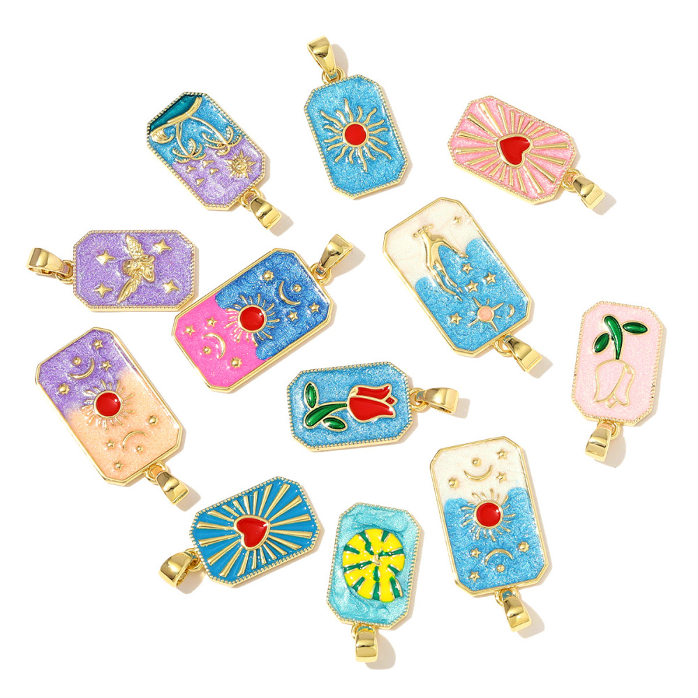 6pcs/pack Copper Micro Zircon Sun Love Heart Necklace Pendants Enamal Rose Angel DIY Charms Women Plam Tree Jewelry Wholesale