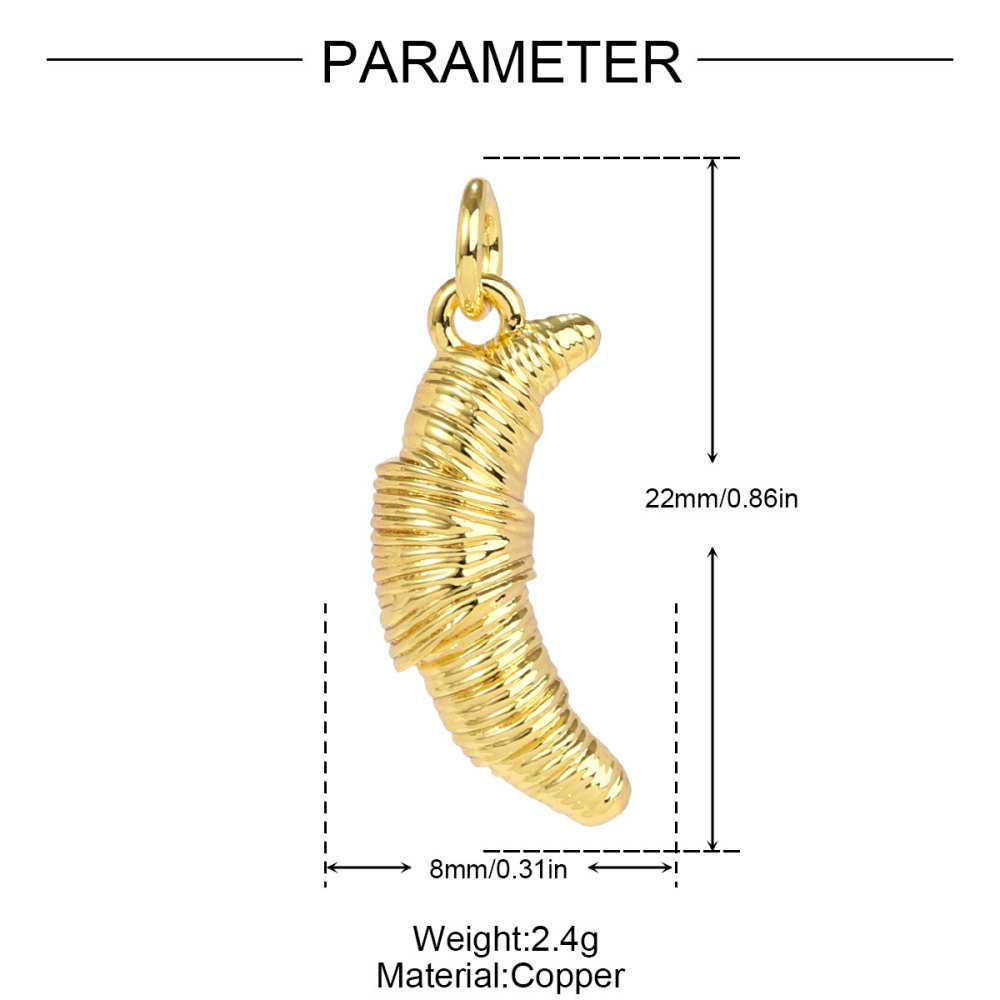 6pcs/pack Copper Micro Zircon Fruit Tanghulu Necklace Pendants 3D Croissant Apple DIY Charms Women Lemon Tea Jewelry Wholesale