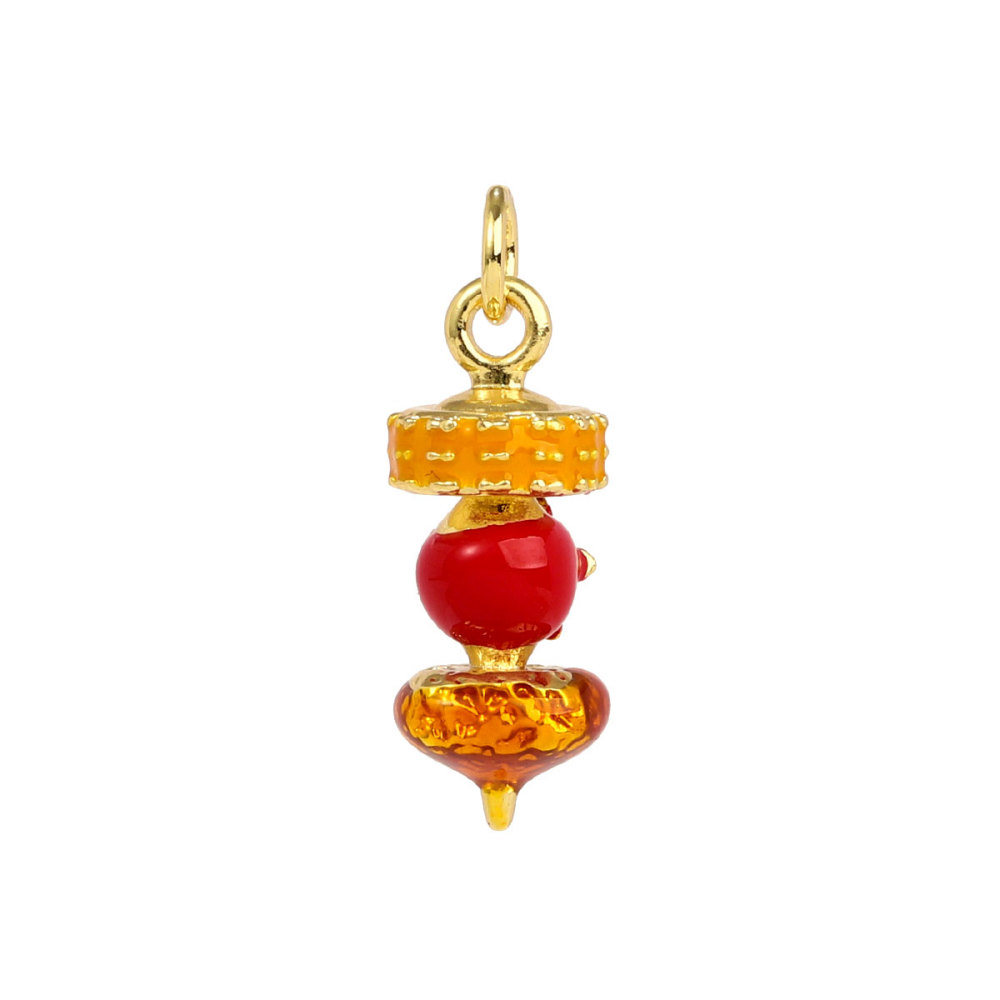6pcs/pack Copper Micro Zircon Fruit Tanghulu Necklace Pendants 3D Croissant Apple DIY Charms Women Lemon Tea Jewelry Wholesale