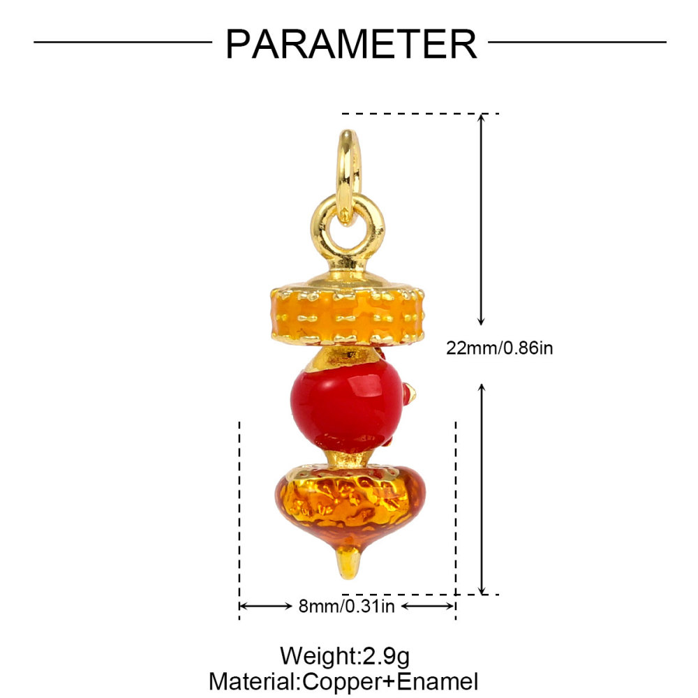 6pcs/pack Copper Micro Zircon Fruit Tanghulu Necklace Pendants 3D Croissant Apple DIY Charms Women Lemon Tea Jewelry Wholesale