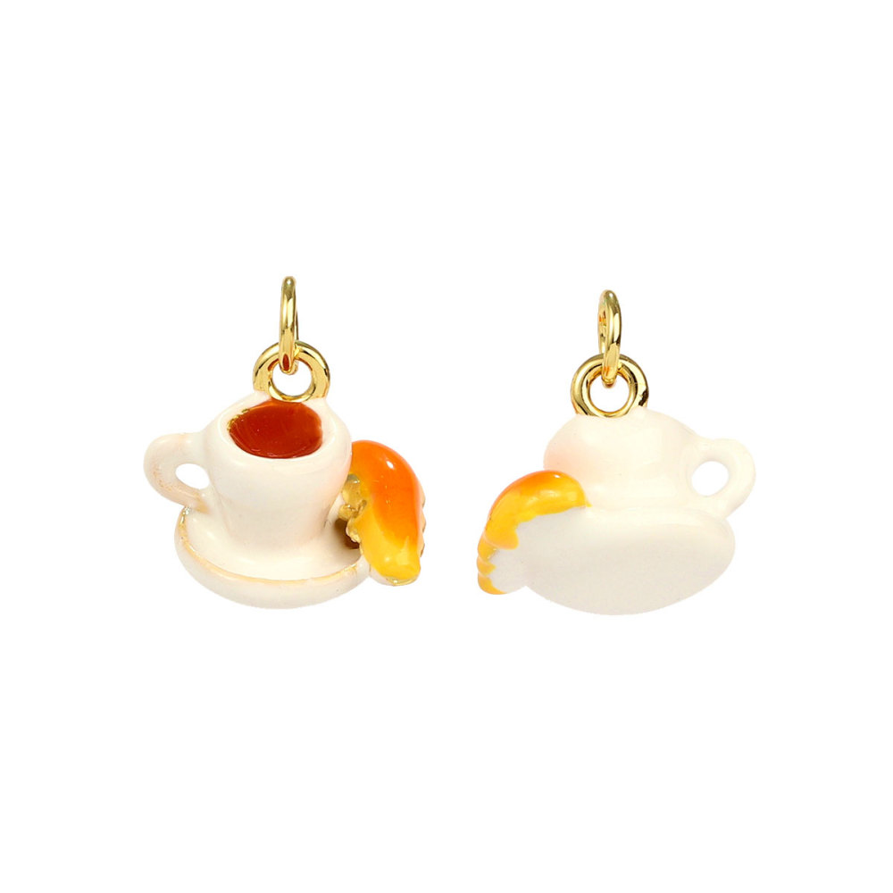 6pcs/pack Copper Micro Zircon Fruit Tanghulu Necklace Pendants 3D Croissant Apple DIY Charms Women Lemon Tea Jewelry Wholesale