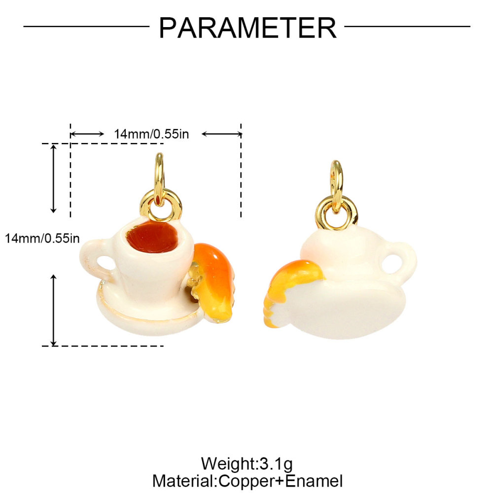6pcs/pack Copper Micro Zircon Fruit Tanghulu Necklace Pendants 3D Croissant Apple DIY Charms Women Lemon Tea Jewelry Wholesale