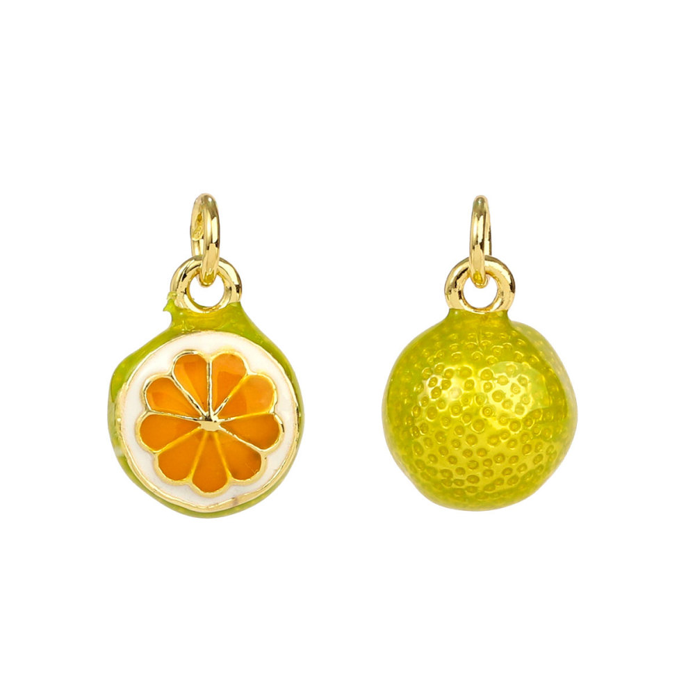 6pcs/pack Copper Micro Zircon Fruit Tanghulu Necklace Pendants 3D Croissant Apple DIY Charms Women Lemon Tea Jewelry Wholesale
