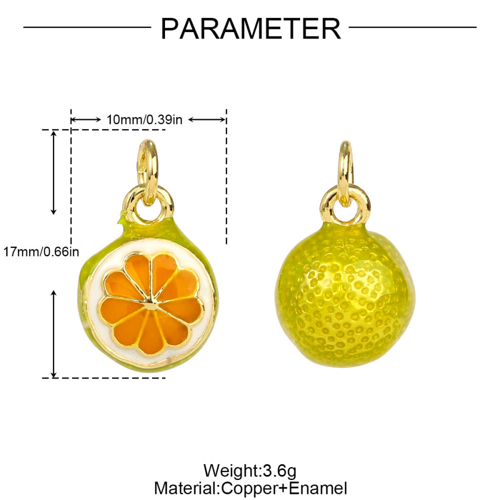 6pcs/pack Copper Micro Zircon Fruit Tanghulu Necklace Pendants 3D Croissant Apple DIY Charms Women Lemon Tea Jewelry Wholesale