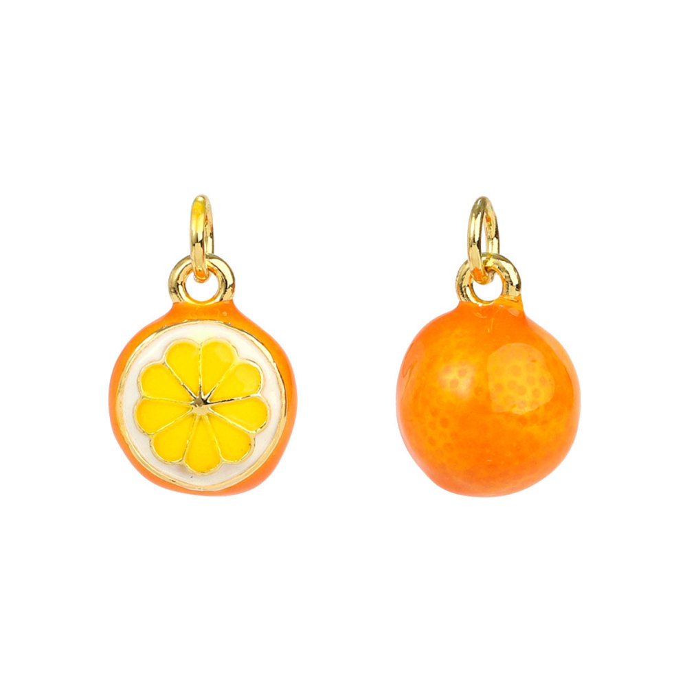 6pcs/pack Copper Micro Zircon Fruit Tanghulu Necklace Pendants 3D Croissant Apple DIY Charms Women Lemon Tea Jewelry Wholesale