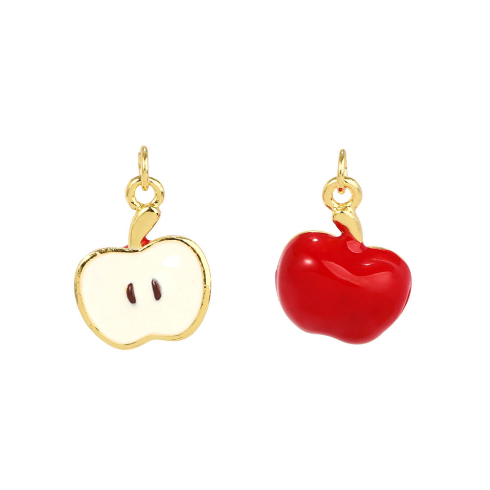 6pcs/pack Copper Micro Zircon Fruit Tanghulu Necklace Pendants 3D Croissant Apple DIY Charms Women Lemon Tea Jewelry Wholesale