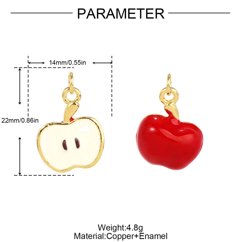6pcs/pack Copper Micro Zircon Fruit Tanghulu Necklace Pendants 3D Croissant Apple DIY Charms Women Lemon Tea Jewelry Wholesale