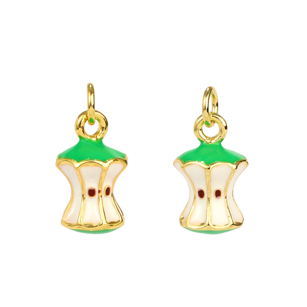 6pcs/pack Copper Micro Zircon Fruit Tanghulu Necklace Pendants 3D Croissant Apple DIY Charms Women Lemon Tea Jewelry Wholesale