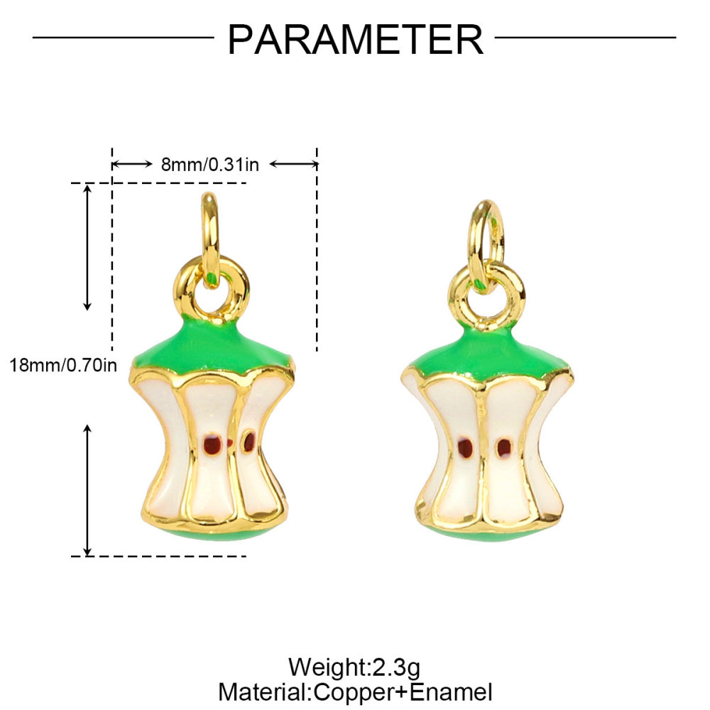 6pcs/pack Copper Micro Zircon Fruit Tanghulu Necklace Pendants 3D Croissant Apple DIY Charms Women Lemon Tea Jewelry Wholesale