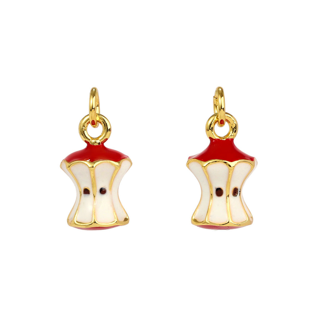 6pcs/pack Copper Micro Zircon Fruit Tanghulu Necklace Pendants 3D Croissant Apple DIY Charms Women Lemon Tea Jewelry Wholesale