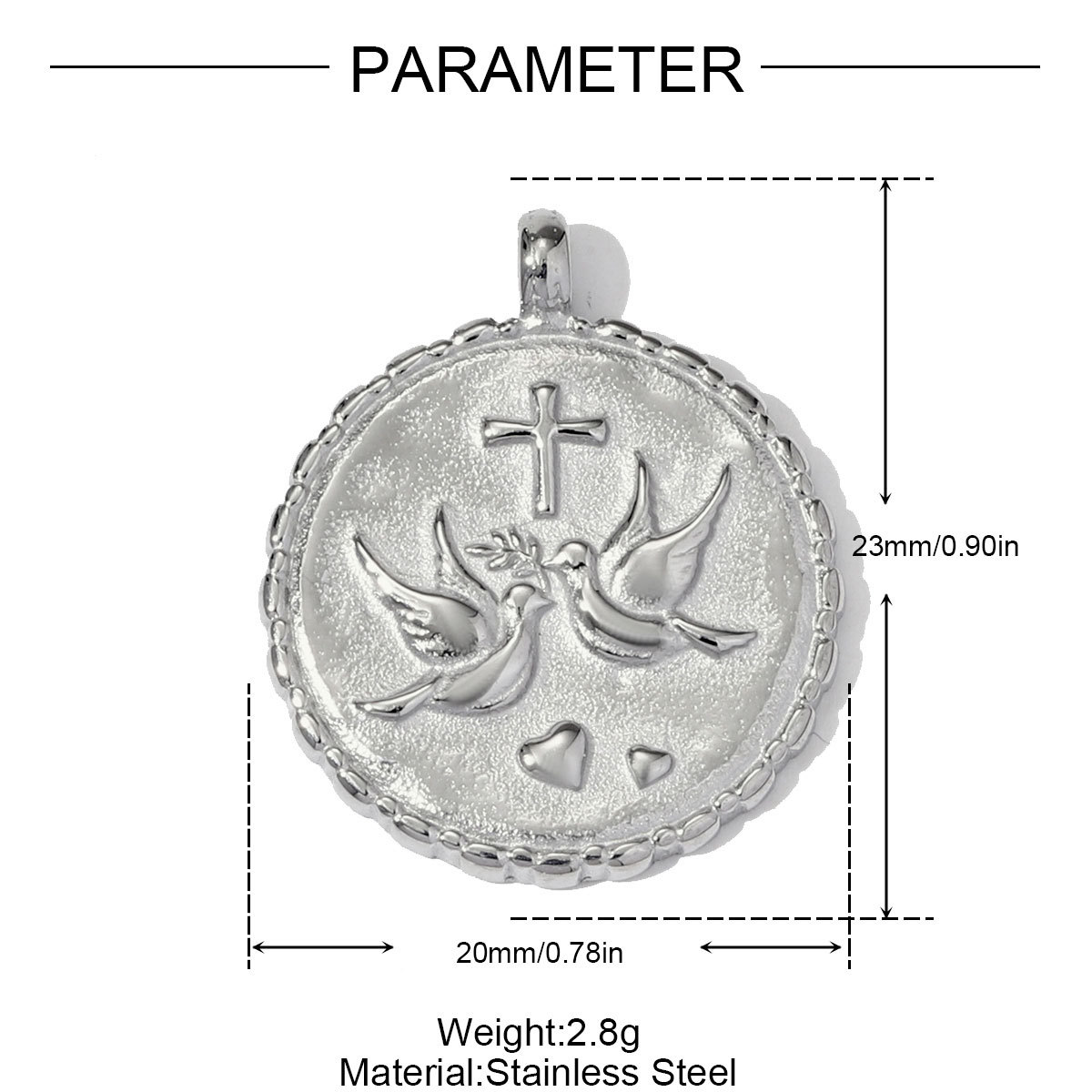 6pcs/pack Fashion Stainless Steel Flower Cross Necklace Pendants Peace Dove Coin DIY Charms Women Hand Gesture Jewelry Wholesale