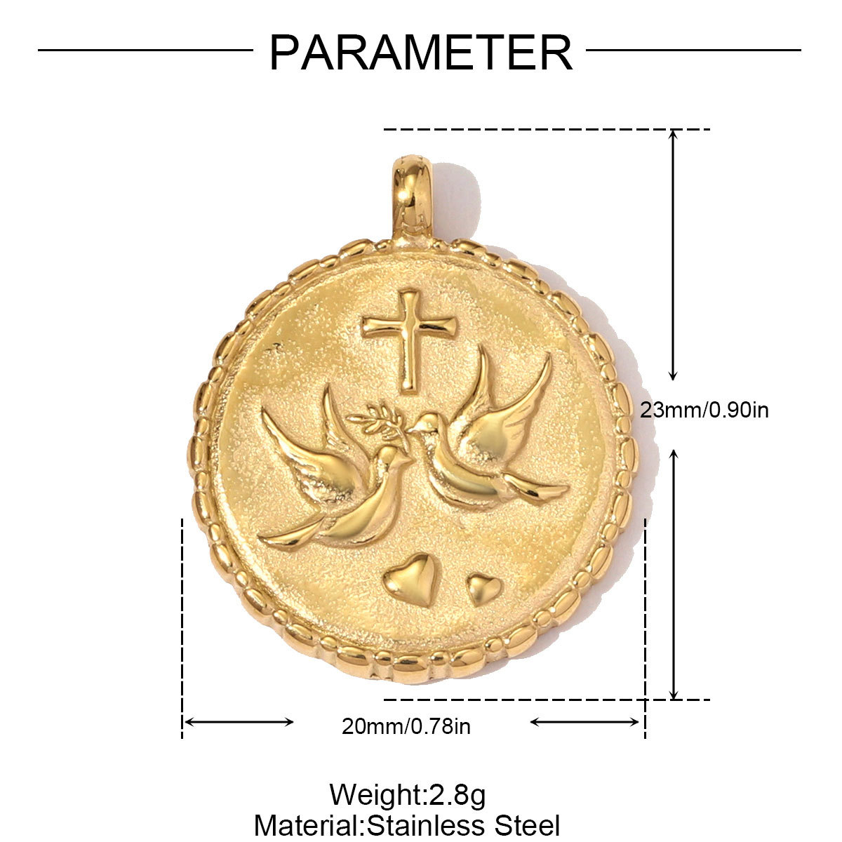 6pcs/pack Fashion Stainless Steel Flower Cross Necklace Pendants Peace Dove Coin DIY Charms Women Hand Gesture Jewelry Wholesale
