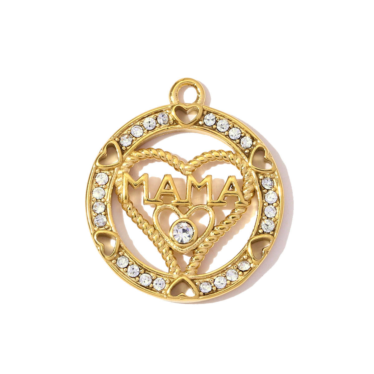 6pcs/pack Stainless Steel Rhinestone Love Mother Heart Necklace Pendants MAMA Child DIY Charms Women Eye Jewelry Wholesale